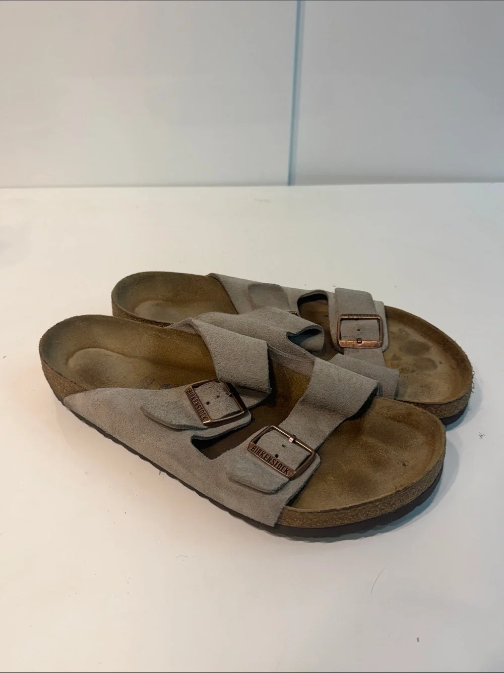 Used Birkenstock Arizona Suede Double Strap Sandals - Beige sz 43 men’s